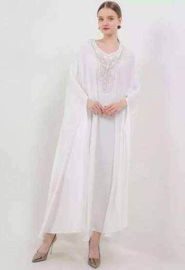 ICONS EMBELLISHED SILK CAPE KAFTAN LEBARAN WANITA MODERN TNIC0808BB WHITE