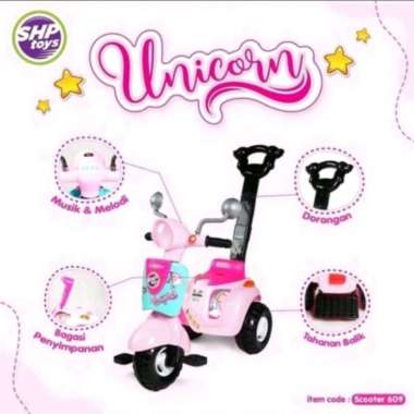Sepeda Roda Tiga Model Skuter Scooter SHP 609 SHP609 Unicorn - Biru Muda Pink