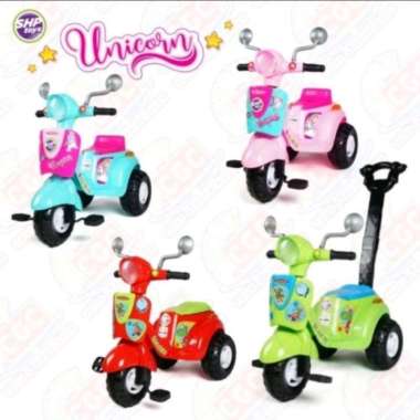 Sepeda Roda Tiga Model Skuter Scooter SHP 609 SHP609 Unicorn - Biru Muda Merah