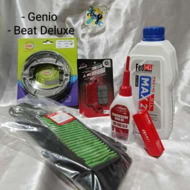 Paket Service Oli Mesin + Oli Gardan + Kampas Rem Depan dan Belakang + Busi + Filter Udara Motor Gen