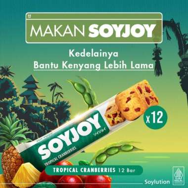 SOYJOY 1 BOX isi 12 Snack protein Bar Kedelai tenaga recovery lari sepeda olahraga TROPICAL CRANBERR