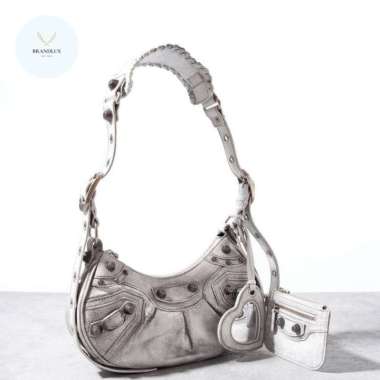 BALENCIAGA Le cagole XS shoulder bag dirty effect White-100% Authentic