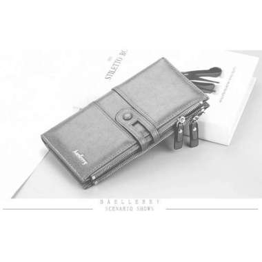dompet lipat panjang dompet kartu card holder unisex pria wanita mewah Abu-abu