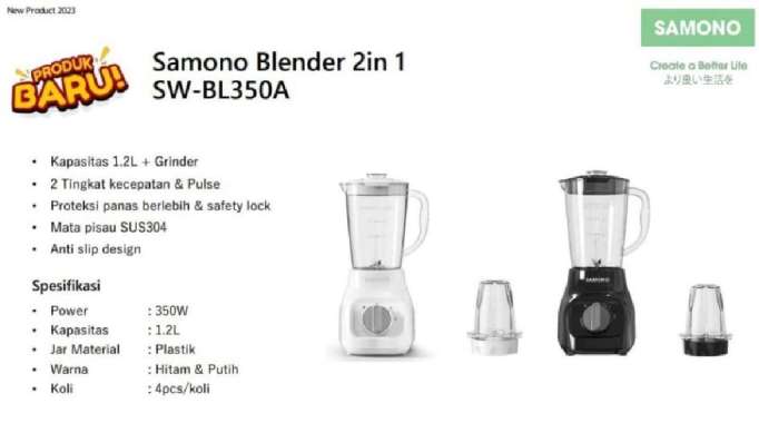 BLENDER PLASTIK MULTIFUNGSI 2IN1 BLENDER SAMONO SW-BL350A