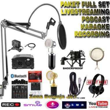 Paket Full Set Recording Microphone Mic BM8000 BM 8000 Condenser