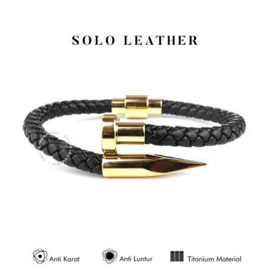 Emrys Bracelet SOLO LEATHER Gelang Kulit Titanium Pria Wanita Gold