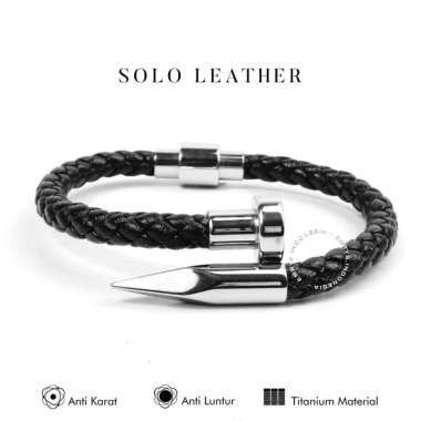 Emrys Bracelet SOLO LEATHER Gelang Kulit Titanium Pria Wanita Silver