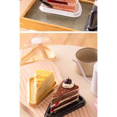 10pcs Tray mika segitiga mini dus box mika tart slice mini kotak kue - mika biasa