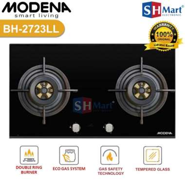 KOMPOR TANAM MODENA 2 TUNGKU BH-2723LL / BH2723LL TEMPERED CRYSTAL WITH FULL BRASS BURNER (MEDAN)