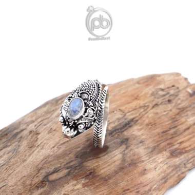 Cincin Naga Perak Bali 925 Asli Batu Asli Natural untuk Pria dan Wanita Moonstonee