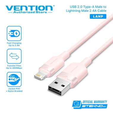 Vention Kabel Data Charger USB A to Lightning Apple iPhone Original 1 Meter LAN Pink