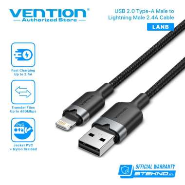 Vention Kabel Data Charger USB A to Lightning Apple iPhone Original 1 Meter LAN Black