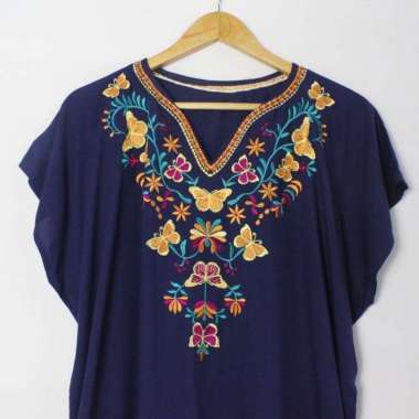 Syfa Rahman - Daster Daisy Viral Bordir Ruffle Jumbo Rayon Twill Kupu 2 Navy