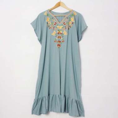 Syfa Rahman - Daster Daisy Viral Bordir Ruffle Jumbo Rayon Twill Kupu 2 Mint