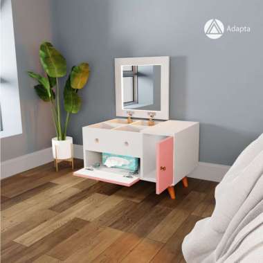 Adapta- Meja Rias Mini - Meja Rias Lesehan - Meja Rias Minimalis Aestetic Tanpa Lampu pink