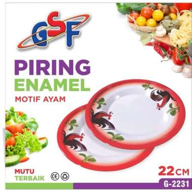 PIRING ENAMEL MOTIF AYAM 22CM ( isi 1lusin )