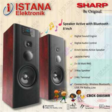 Speaker Aktif Sharp CBOX-D805WR 8 Inci dengan Bluetooth
