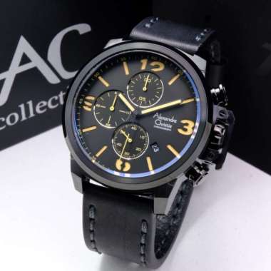 ALEXANDRE CHRISTIE AC 6280 / AC6280 FULL BLACK ANGKA KUNING PRIA. ORI
