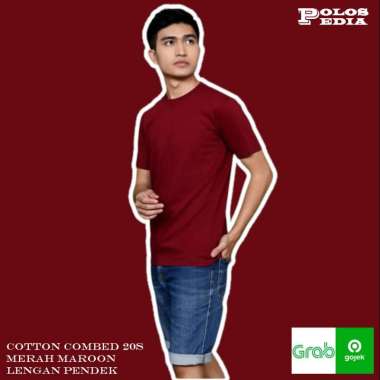 MERAH MAROON Cotton Combed 20s Lengan Pendek Kaos Polos Pria & Wanita XXL