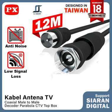 12m Kabel Antena TV Parabola CCTV Coaxial Cable Male to Male PX
