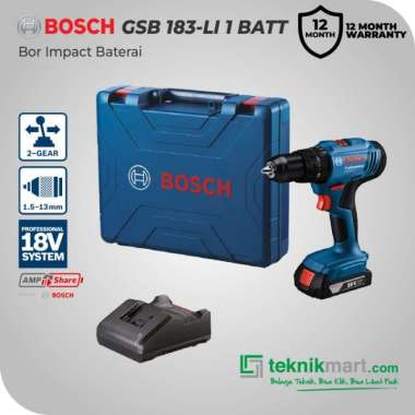 Bosch Cordless Impact Drill / Bor Impact Baterai 18Volt GSB 183-LI 1 BATERAI