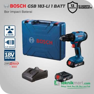 Bosch Cordless Impact Drill / Bor Impact Baterai 18Volt GSB 183-LI 2 BATERAI
