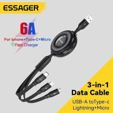 ESSAGER Kabel Data 3in1 Type C Micro Lighting Fast Charging 6A 66W 1M