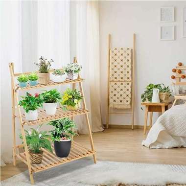 Rak Display Pot Bunga Tanaman Lipat Bahan Kayu Bambu 321-44