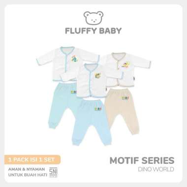 FLUFFY Setelan Baju Lengan Panjang Celana Panjang (Isi 3Pasang) Dino World Newborn DINO BASIC PUTIH