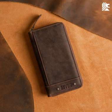 ART O57Q Handbag Mini Dompet Pria Kulit Asli Abimana Coklat