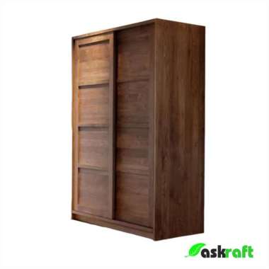 Askraft Lemari Pakaian Baju Kayu Jati Asli Pintu 2 & 3 Sliding Pintu 2