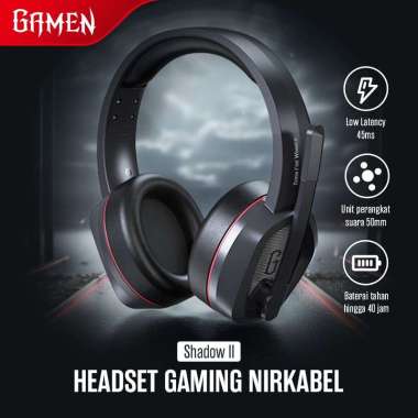 Gamen Shadow II Wired Wireless Pro Gaming Headset Bluetooth Headphone Hitam
