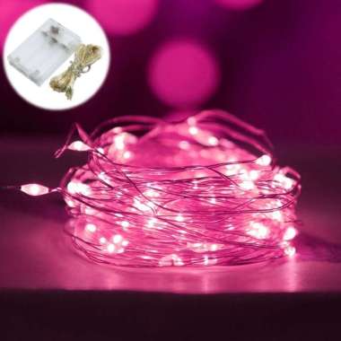 Lampu Tumblr Tumbler 50 LED 10 Meter Dekorasi Baterai Battery Pink