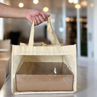 tas spunbond mika kemasan dus box packaging kotak sekat window uk 22 MOCCA