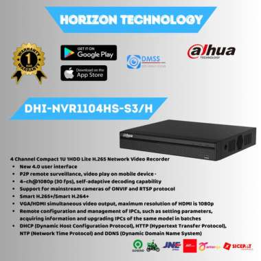 NVR 4CH Non PoE Port Dahua NVR1104HS-S3/H Onvif Up To 1080P Bergaransi