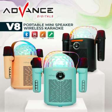 Advance V8 Speaker Portable Bleutooth Plus 2 Mic Wireless Karaoke Suara Bass Mantap Garansi 1 Tahun