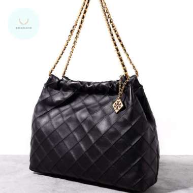 Tory Burch Fleming soft drawstring tote bag leather Black