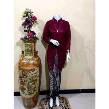 Stelan kebaya brokat tunik krah setelan kebaya wanita rok batik baju adat wanita baju brukat wanita 