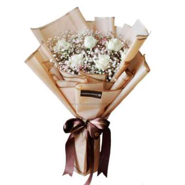 Buket Bunga Mawar Putih Karangan Bunga Romantis, Pernikahan - FlowerAdvisor 6 Tangkai