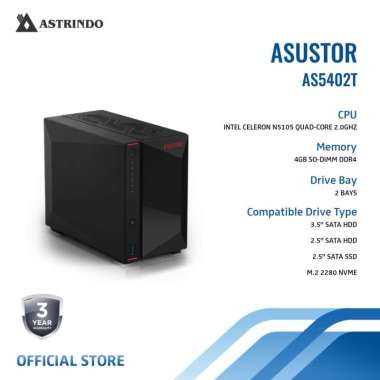 Asustor NAS 2 Bay AS5402T Quad-Core 2.0 GHz Nimbustor Network Server Storage
