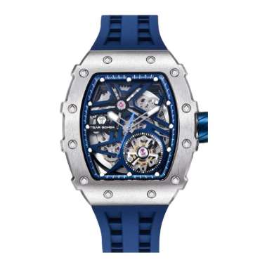 Jam Tangan Pria Tsar Bomba Elemental TB8209A-03 Mechanical Luxury Skeleton Dial Blue Silicone Strap