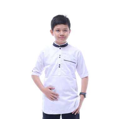 Koko Kurta Hadroh Anak Lengan Pendek Putih - Baju Koko Anak Laki-Laki Baju Koko Gus Azmi 13-14 tahun