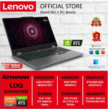 LENOVO LOQ 15 GAMING RYZEN 7 8845HS RTX4050 512SSD 15.6" FHD 144Hz