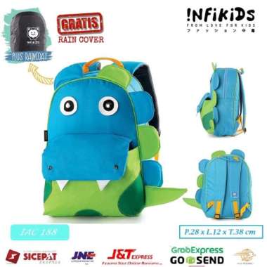 Tas ransel anak Dino gratis raincoat -Tas sekolah SD TK - Tas Inficlo