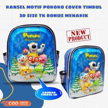 Tas Sekolah Anak Laki laki TK Karakter Pororo - Pororo Familly, Tas+Pensil Pororo Familly
