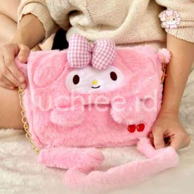 Tas Selempang Anak Perempuan Korea Karakter My Melody Bulu Halus SNI - Kuromi Ungu My Melody