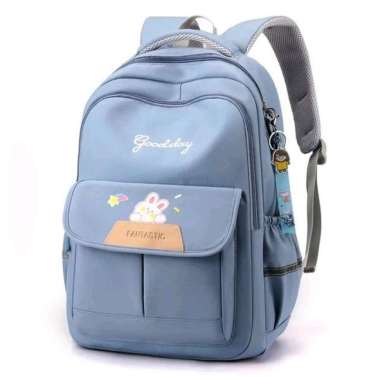 tas sekolah anak perempuan tas gambar kelinci tas anak sd smp - Hitam Biru