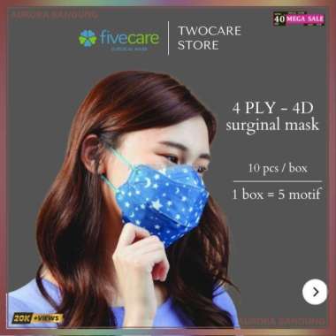 Masker Medis fivecare Motif 4D Surgical 4Ply Filter Five Care 4 Lapis