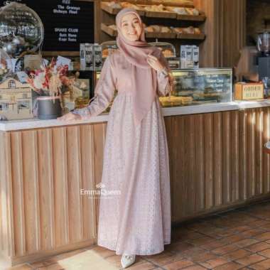 EmmaQueen - Dress Elaina Gamis Pesta Mewah Elegan Simple Katun Brukat Kombinasi Tile XS/XXL Busui XL
