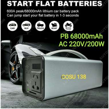 Powerbank Jump Start Aki Mobil 12V Power Inverter AC 220V/200W Terbaik